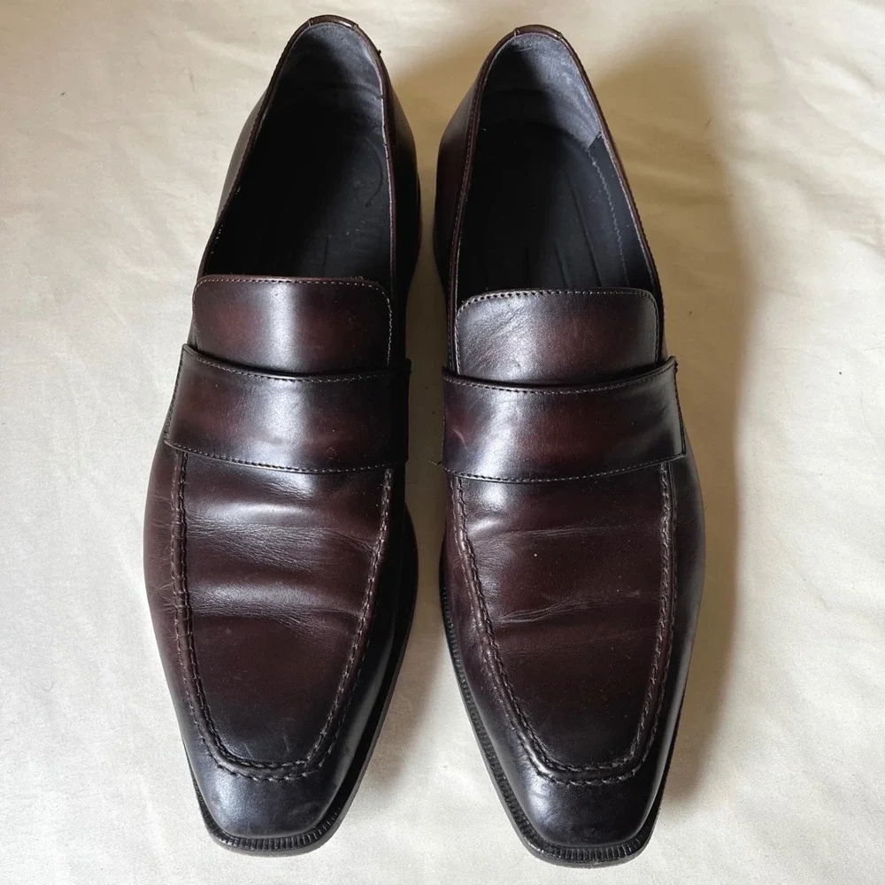 To Boot New York Penny Loafers Brown Burnished Leather Italy 10.5 D